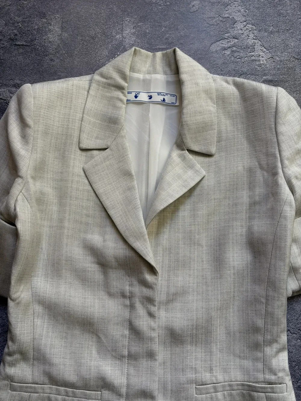 Rare OFF-WHITE Luxury Embroidered Big Logo Zip Up Blazer Dress Size 40