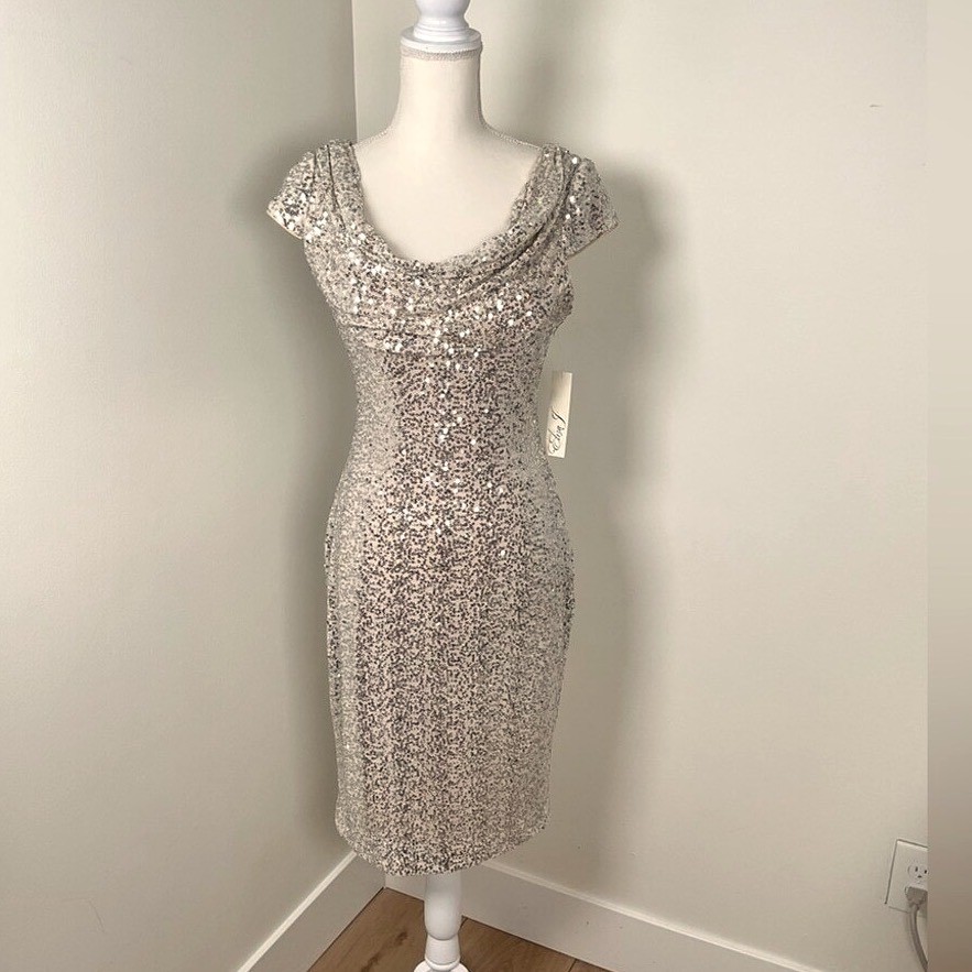 Eliza J Women’s Cap Sleeve Cocktail Dress, Gold, Size 6 NWT