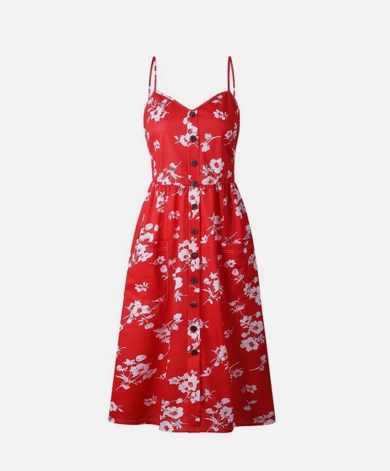 Red Floral Summer Dress – Women’s XL – Sleeveless Midi Dress