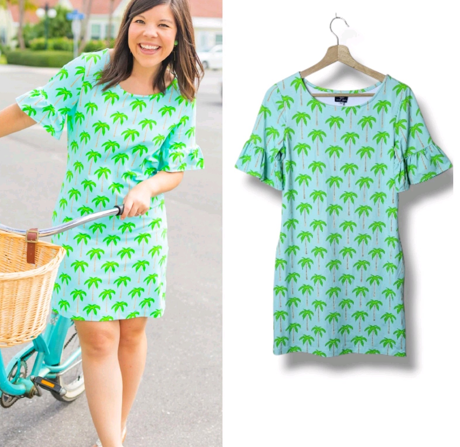 Sailor Sailor Palm Tree Preppy Ruffle Sleeve Packable Vacation Dress Size XS