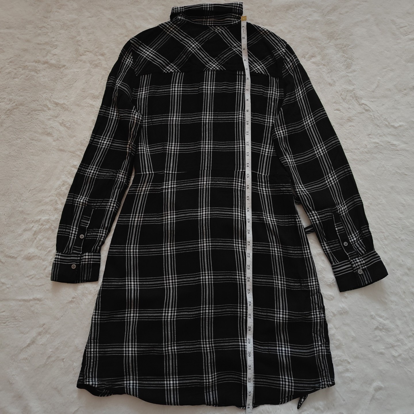 UntuckIt Tessa Plaid Black Button Up Collared Wrap Shirt Dress Small Long Sleeve