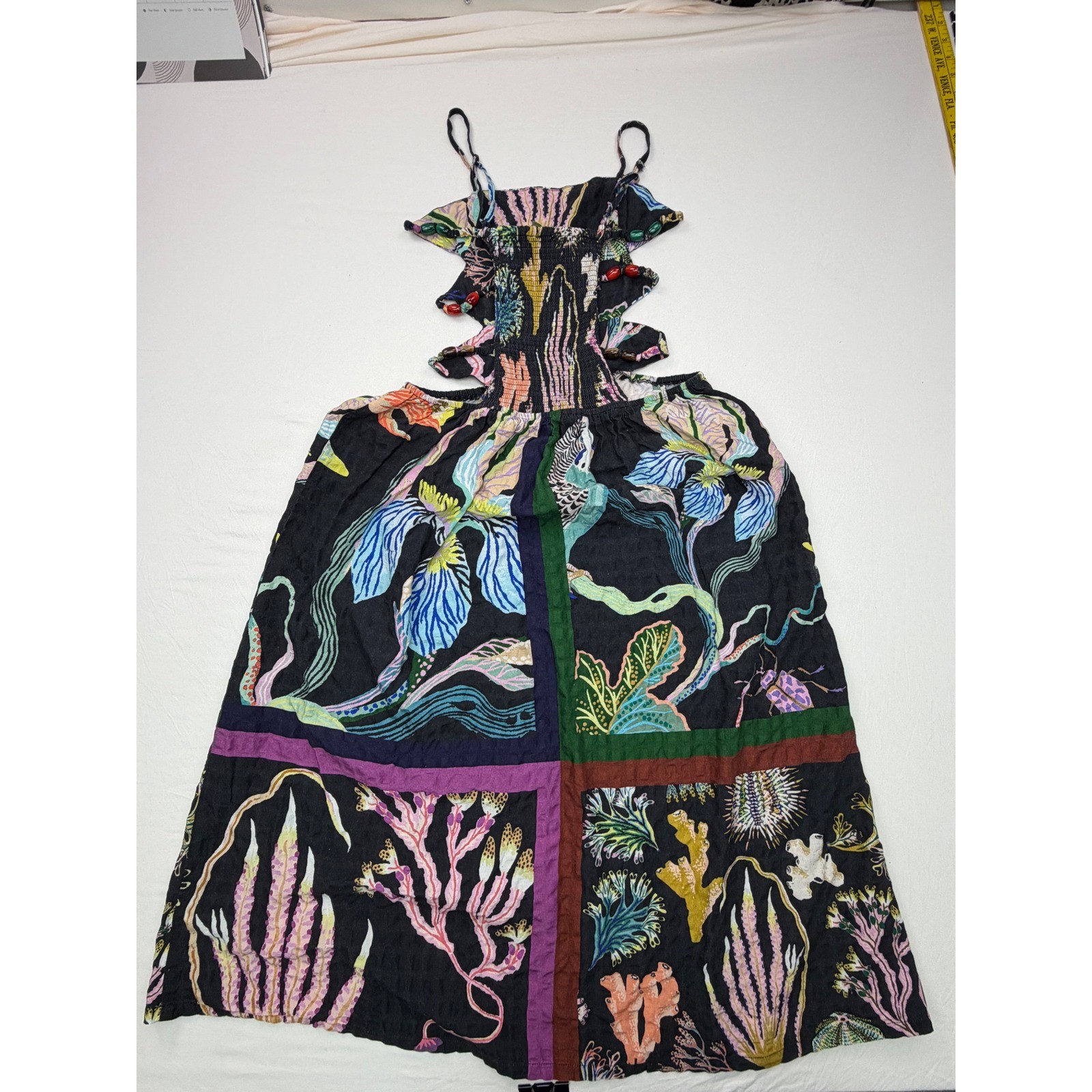 Anthropologie Celandine Sarah Gordon Cut-Out Beaded Midi Dress Black XXS