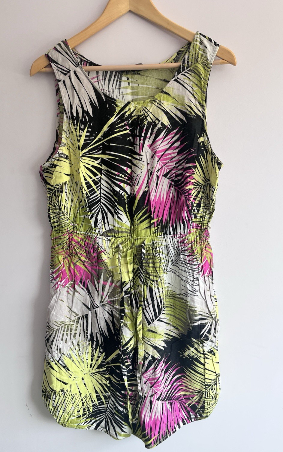 George Size 16 Linen Blend Sleeveless Dress Non Stretch Tropical Print 018