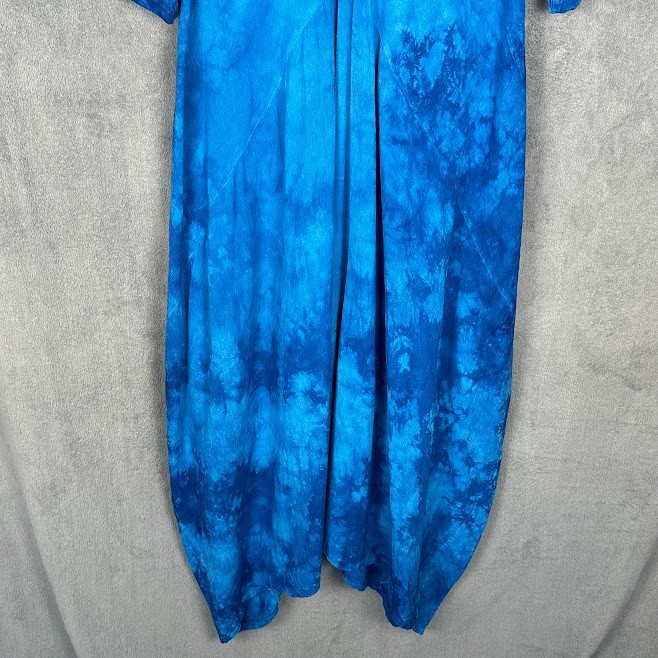 Oh My Gauze Dress Womens Large Blue Tie Dye Maxi Assymetrical Boho Arsty Hippie