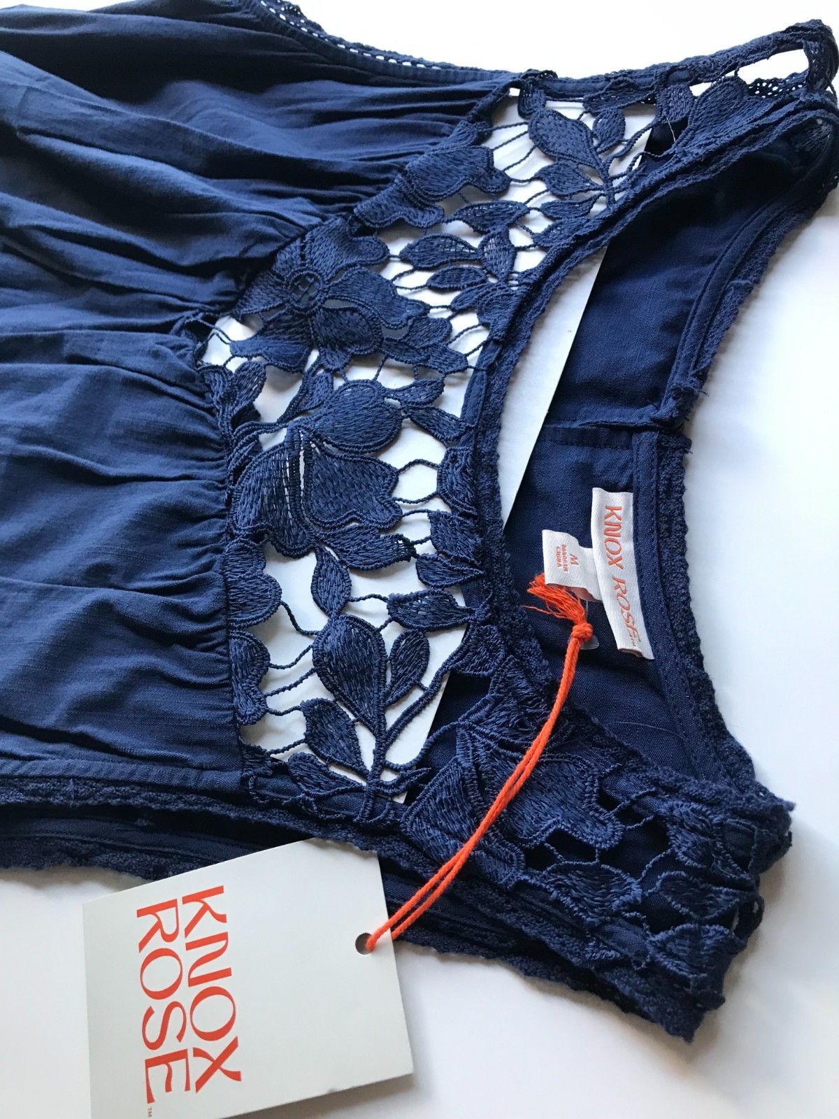 NWT Knox Rose Dress in Blue Sleeveless Crochet Lace Pockets Belted Womens Size M
