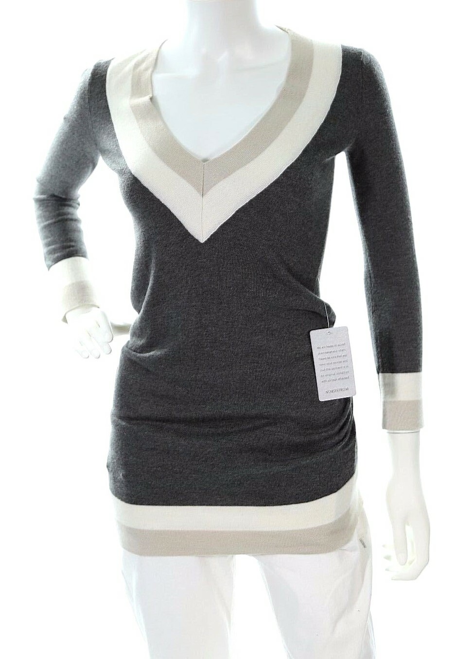 Felicity & Coco Cashmere Blend Sweater Dress Off White/Grey XSP $98