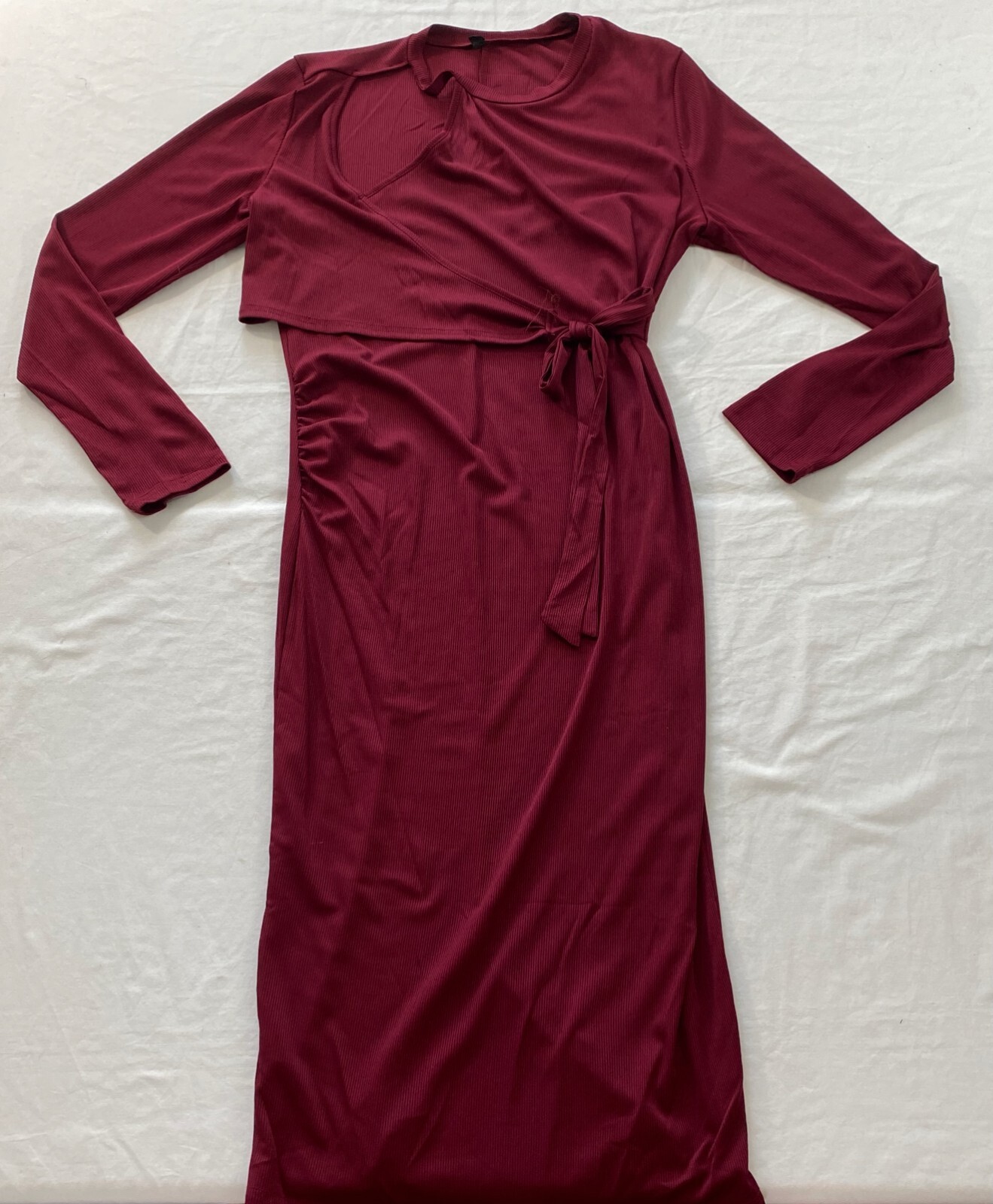 women’s Kojooin wine fitted rib knit long sleeve maternity dress size X Large
