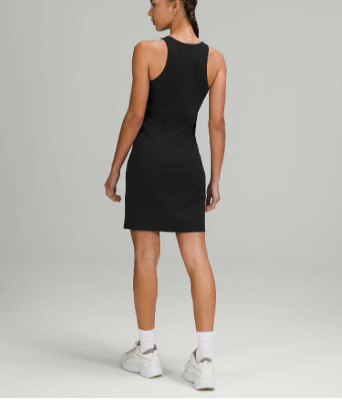 LULULEMON Slim-Fit Above-Knee Dress Black High Neck Built in Bra Stretch Size 6