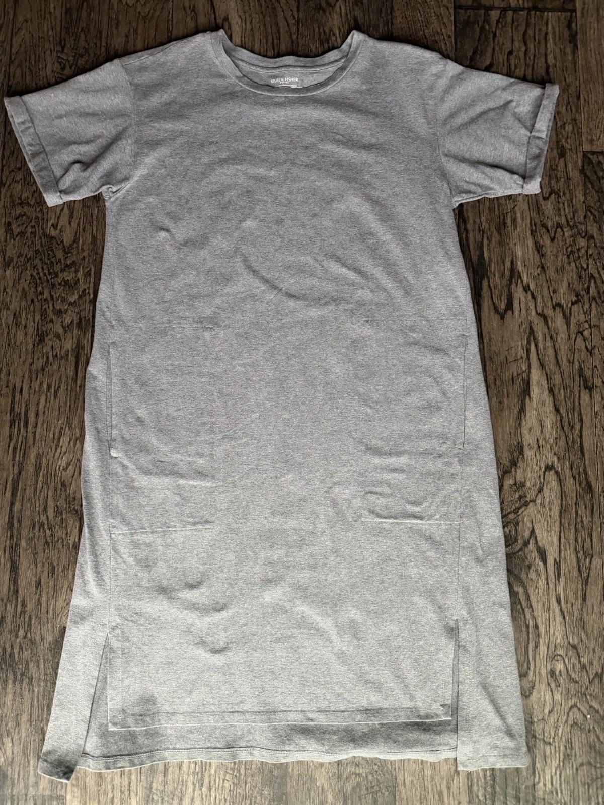 Eileen Fisher Petite Grey Organic Cotton Short Sleeve T-Shirt Shift Dress | PM