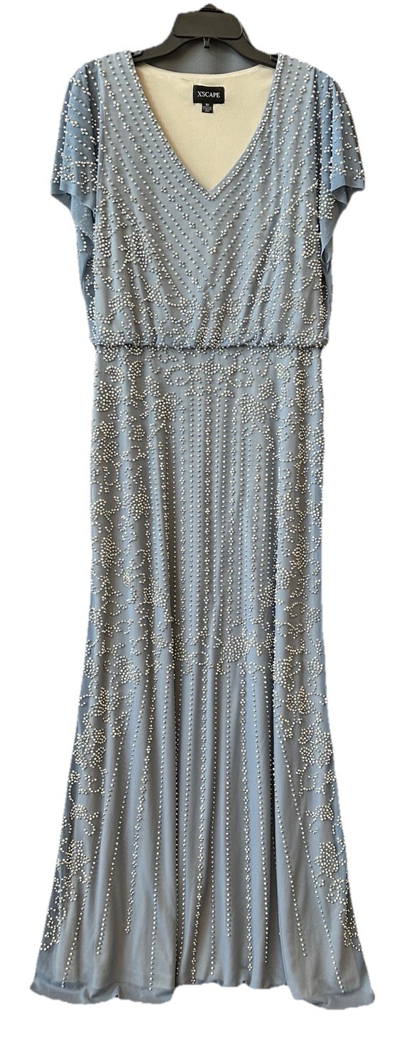 Xscape Pearl/silver Beads, Elastic Waist Blouson Gown, Pull On,Sz 10, New