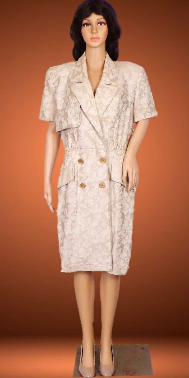 MAGGY LONDON size 8 beige floral shirt dress linen/cotton dry clean only