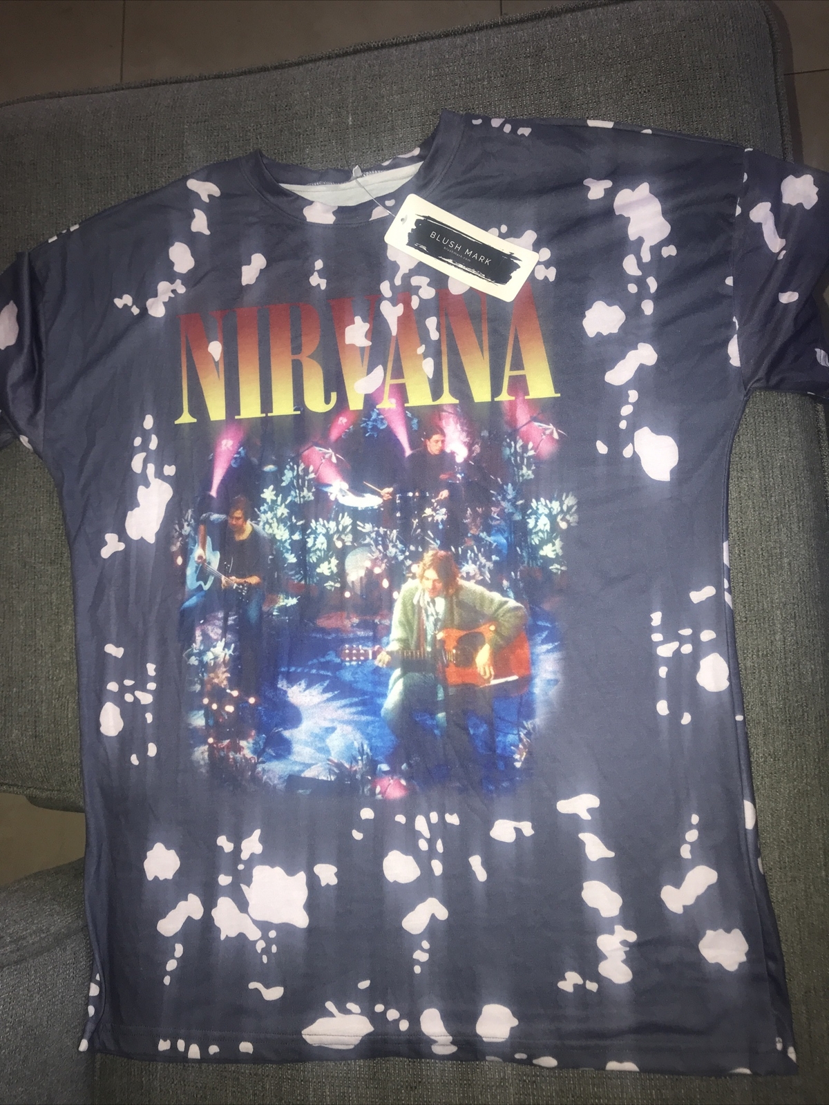 Nirvana MTV Unplugged BLUSH MARK Sz XS Oversized T-Shirt NEW!!!!!