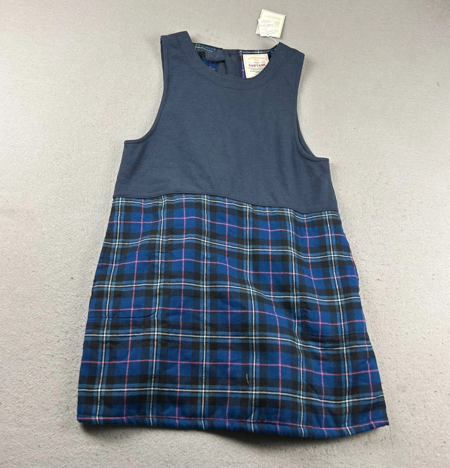 Tartans Dress Womens Medium Blue Plaid Fleece Lined Sleeveless Back Button NWT