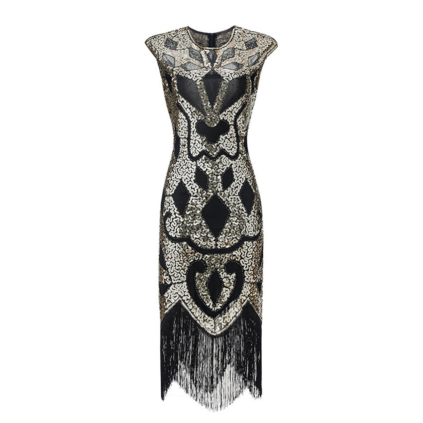 W-N1-3 Deluxe Ladies 1920s Roaring 20s Flapper Gatsby Costume Black/Gold