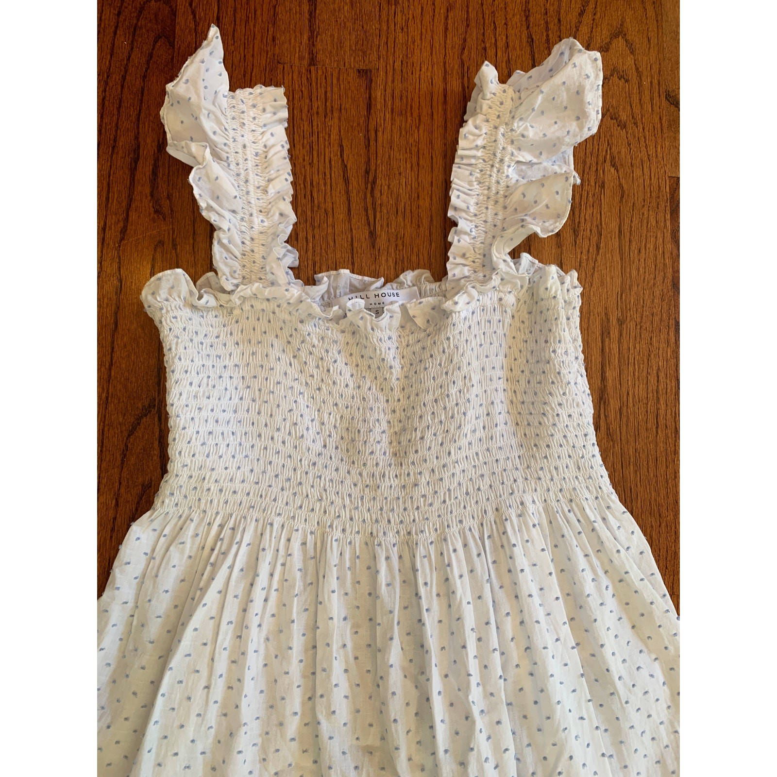 Hill House The Ellie Nap Dress Micro Polka Dot MSRP $178 | White Blue | Small