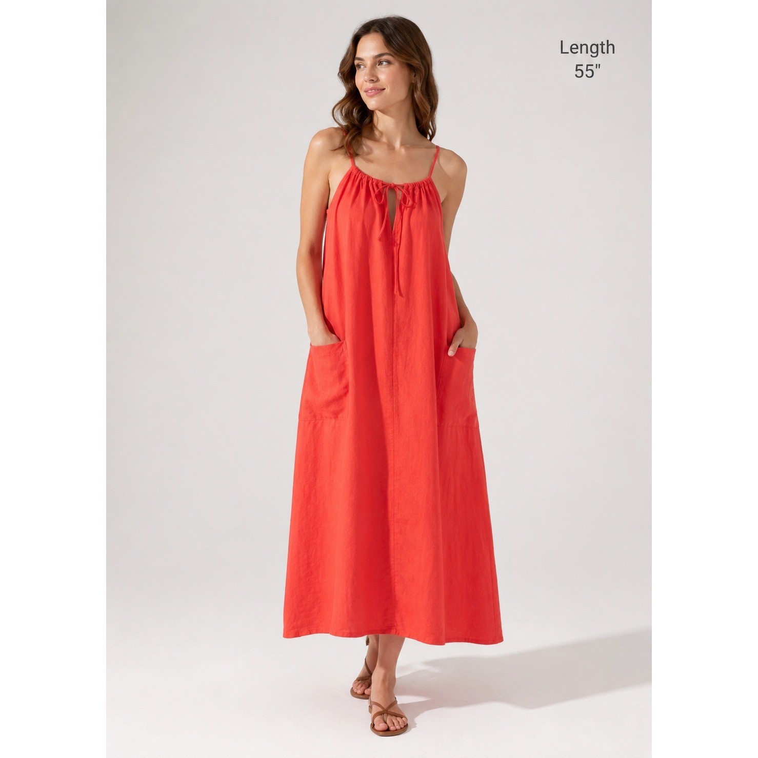 MeO Meli Linen Maxi Dress sz OS Coral Made in Italy lagen look beach 90s Y2K