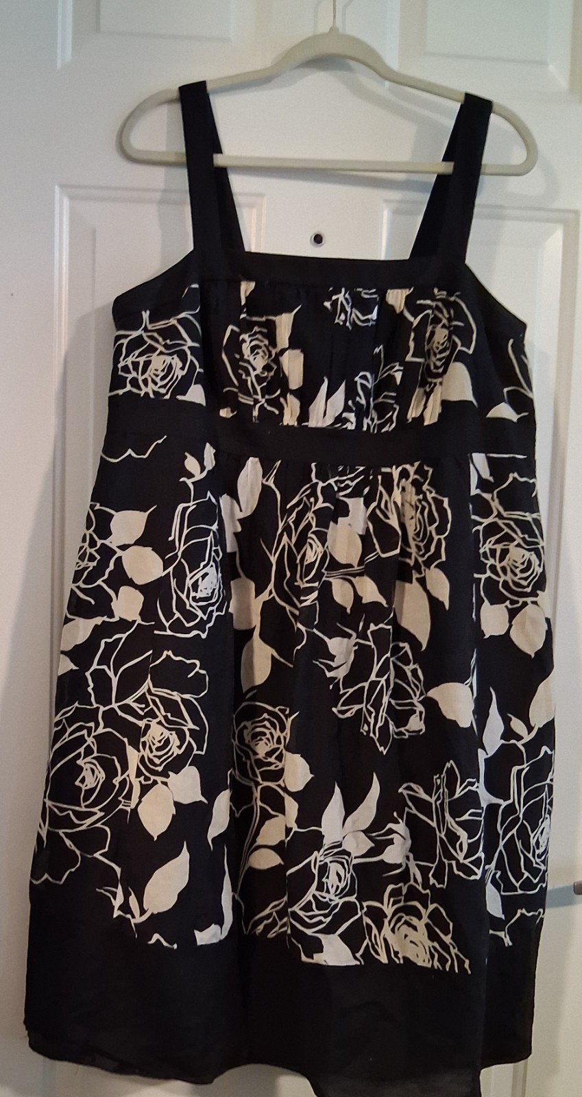 Liz Claiborne Black White Floral Sleeveless Y2K Square-Neck 16W Boh
