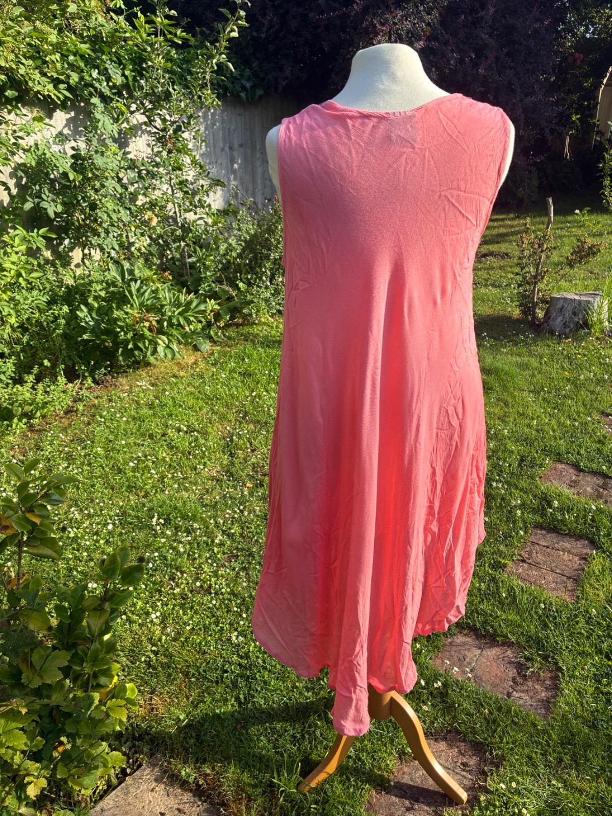 PINK SLEEVLESS EMBROIDERED SUMMER DRESS BEACH BOHO FESTIVAL SWINGY DRAPED