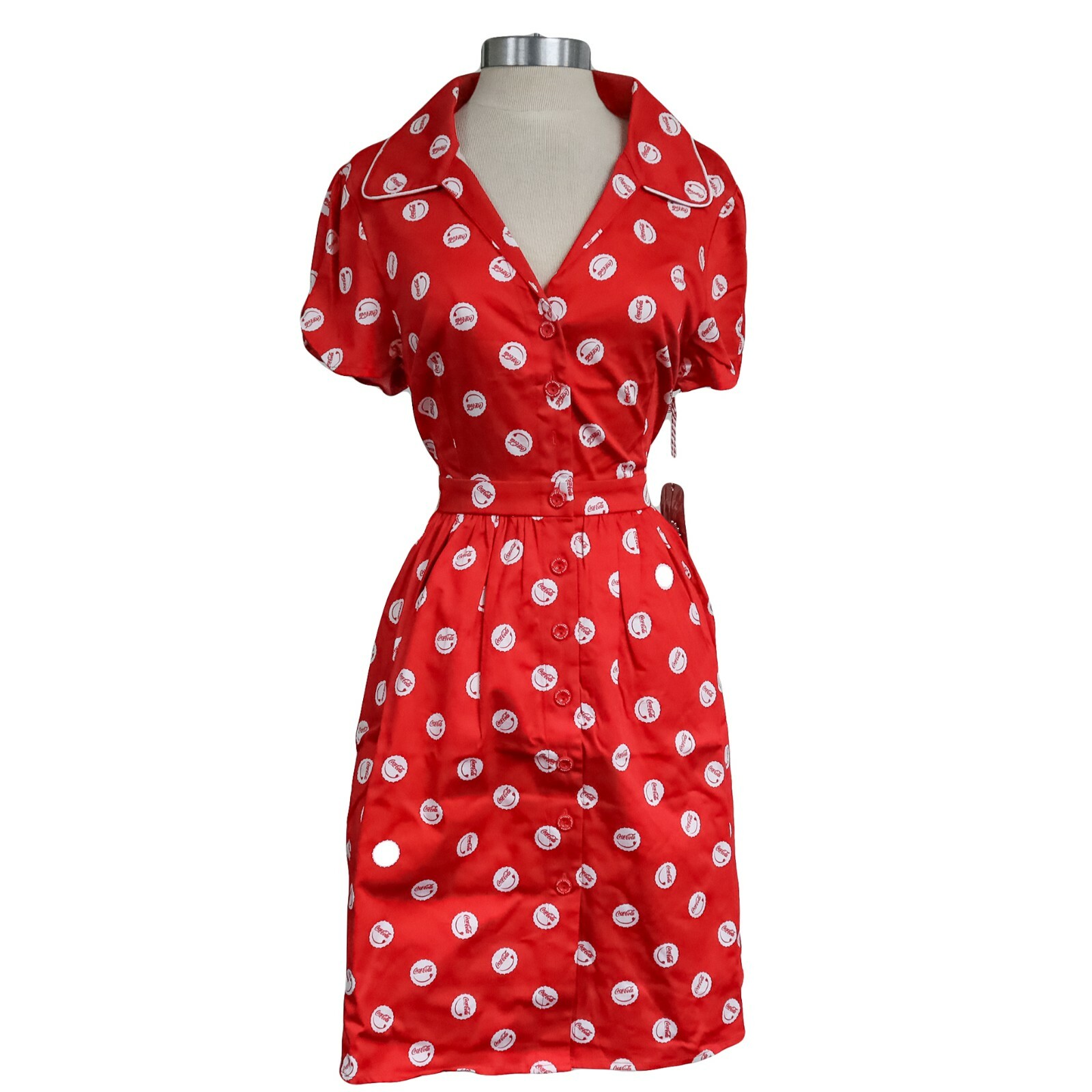 Stitch Shoppe Loungefly All Over Print Red White Coca-Cola Bottle Cap Med Dress