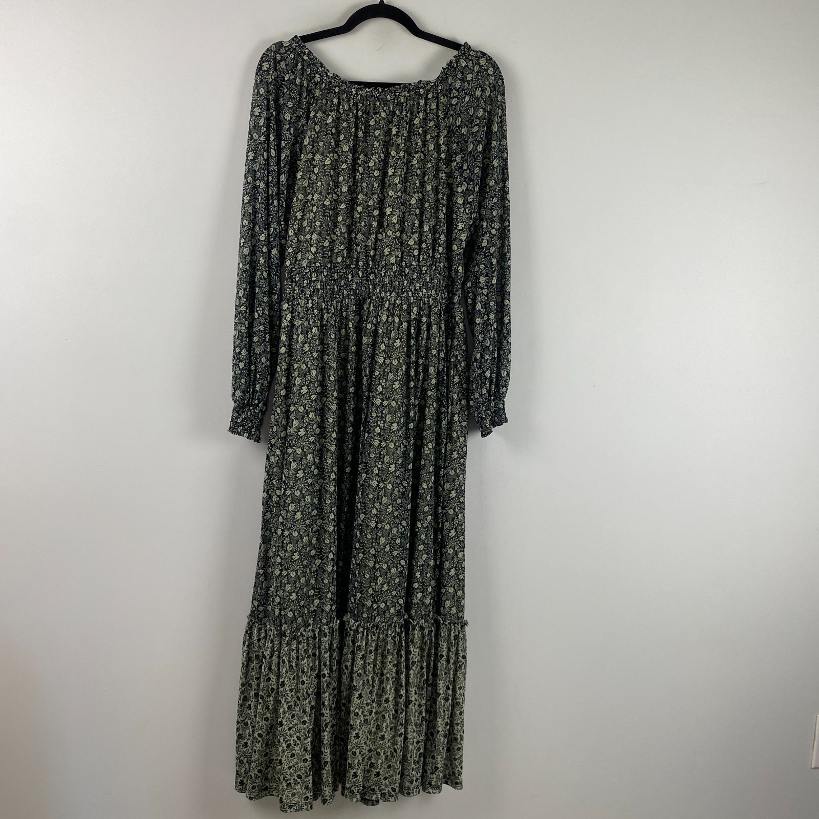 Knox Rose Womens Large Floral Maxi Dress Smocked Waist Long Sleeve Cottagecore