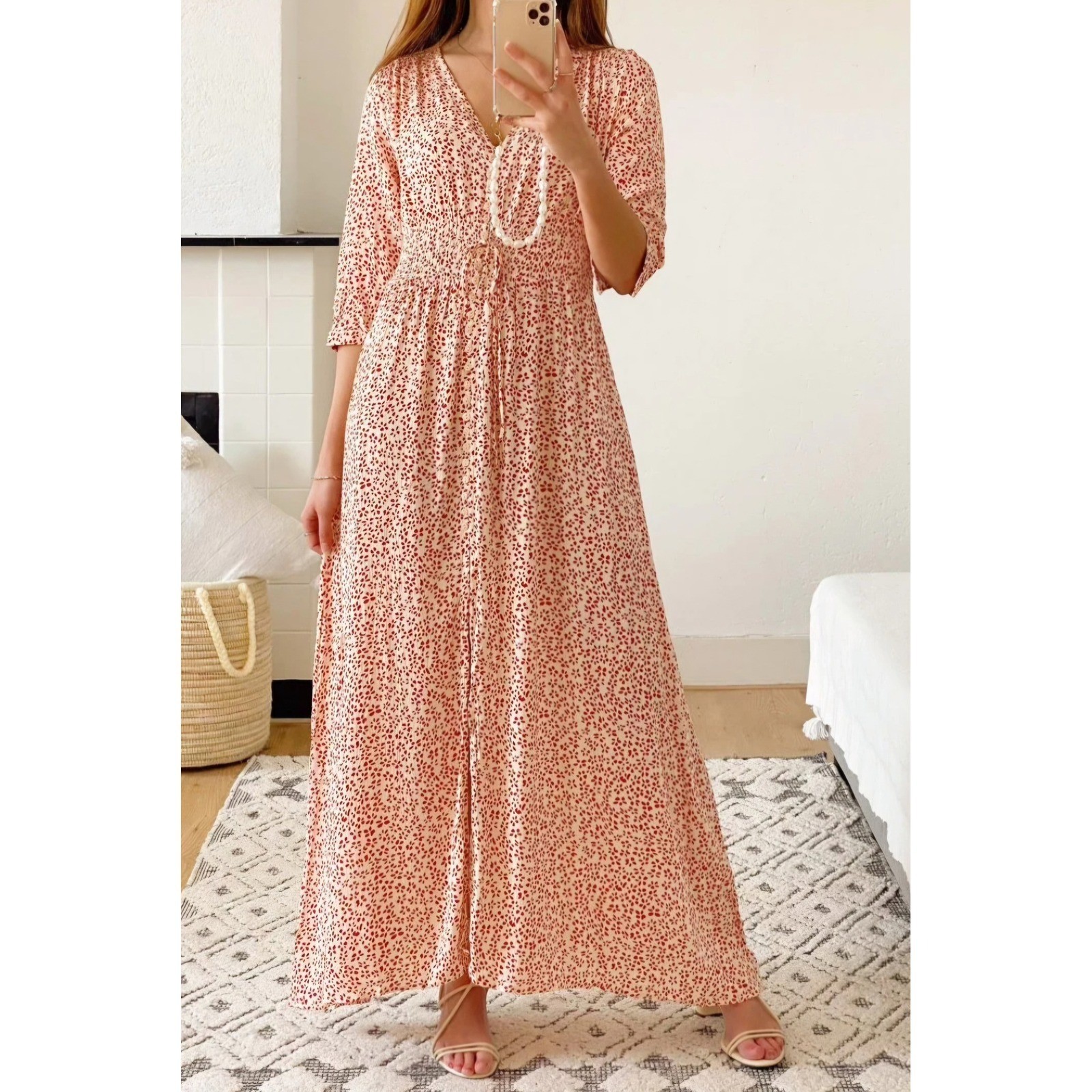 Cottagecore Boho Praire Wonderly Maxi Dress Womens Med Floral Smocked Waist NWT