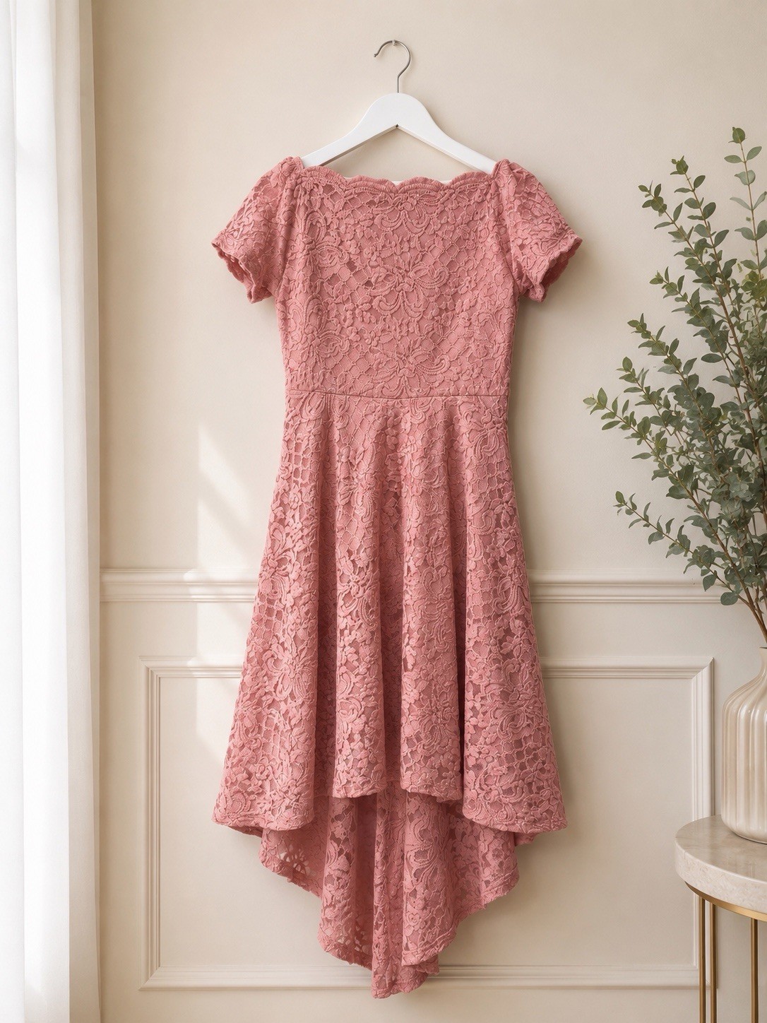 City Studio Pink Lace High Low Off Shoulder Dress Women’s Size 7