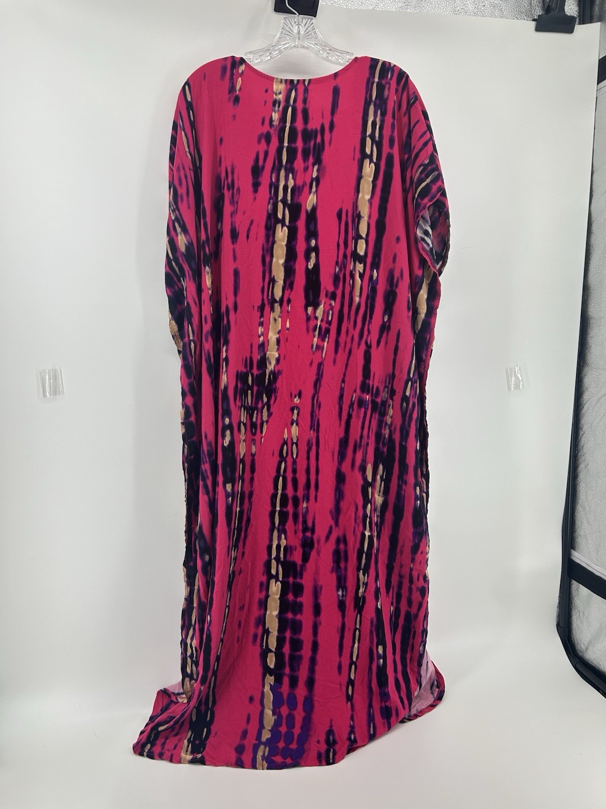 Hot Pink Tie Dye Caftan Women’s Dress One Size Kaleidoscope Boho