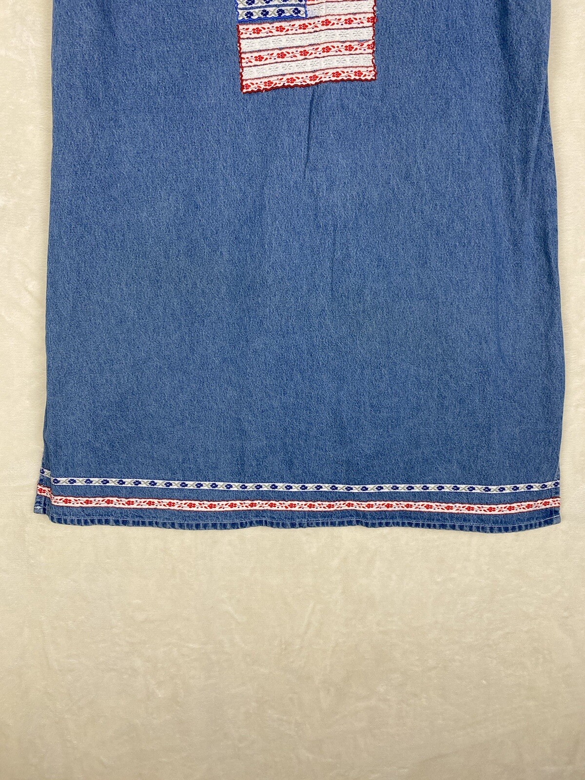 Vintage 90 Agapo Dress Womens XLarge Denim Jumper United States Flag embroidered
