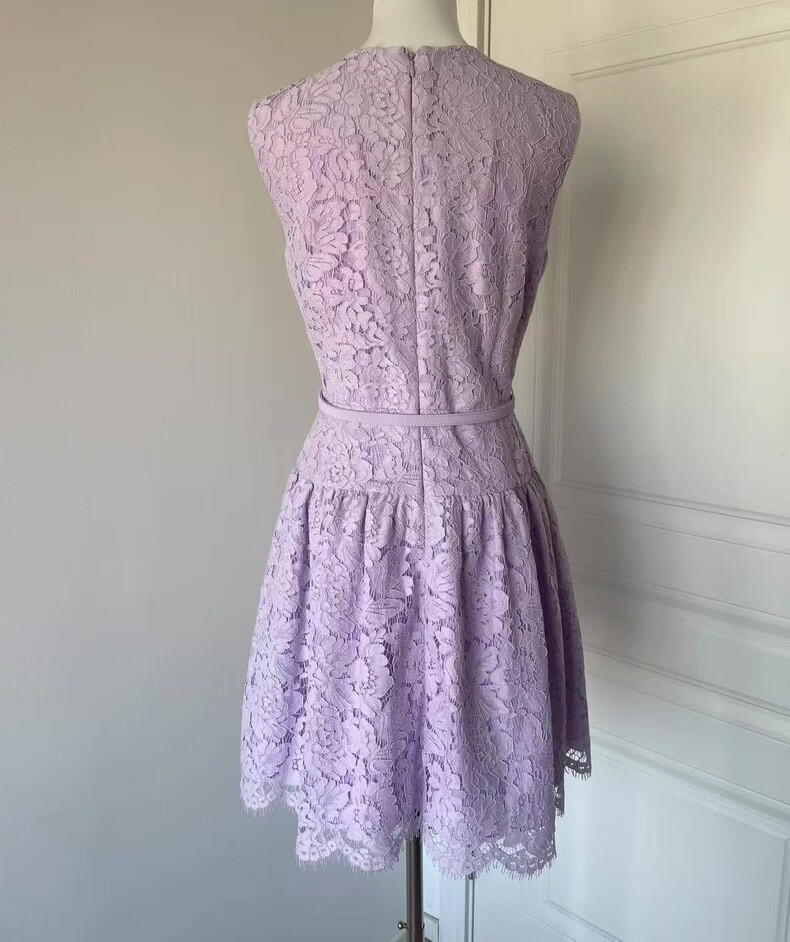 Womens Self-Portrait Round Neck Lace Sleeveless Mini Dress