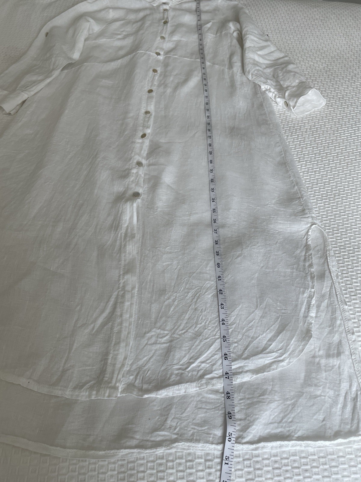 Italy Made Maxi White 100% Linen Dress Size M Unbranded Roll Tab Sleeve Bohemian