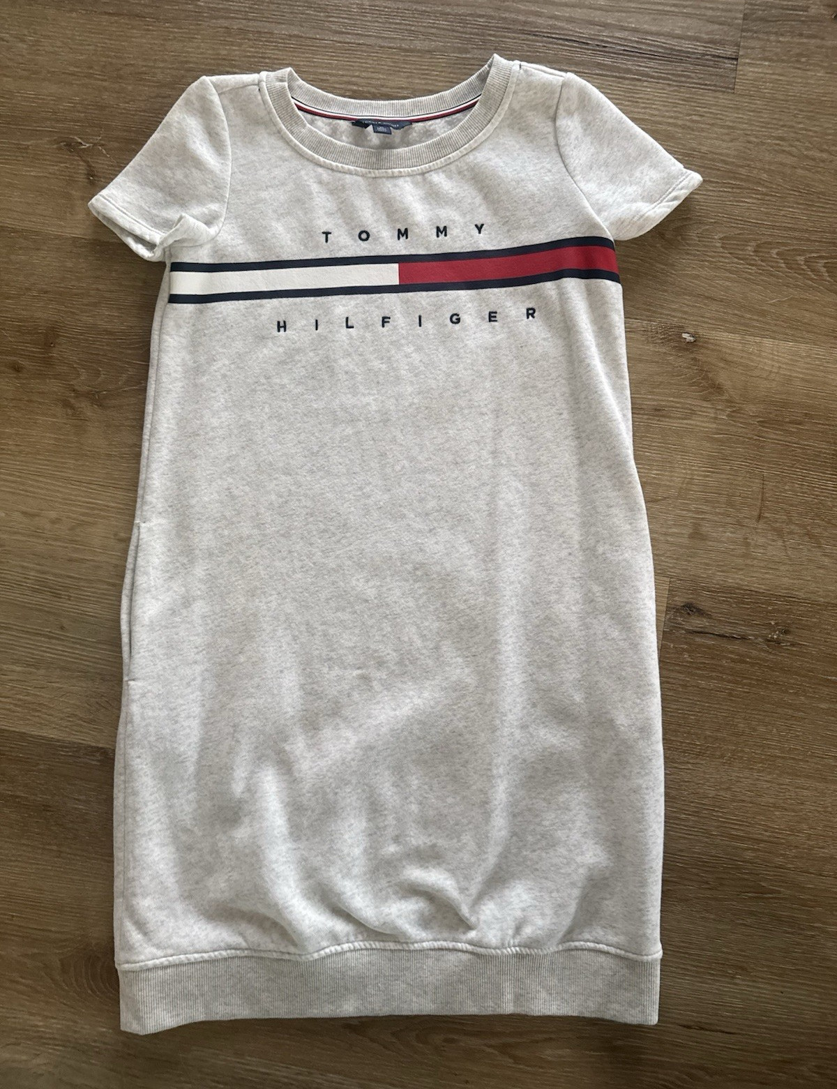 Tommy Hilfiger XS Gray Logo T-Shirt sweater Dress Crew Neck Short Sleeve