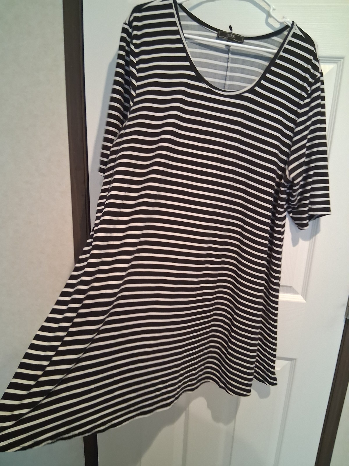 Vibe Sportswear Black Striped 3/4 Sleeve Tunic/Mini Dress SZ 2XL
