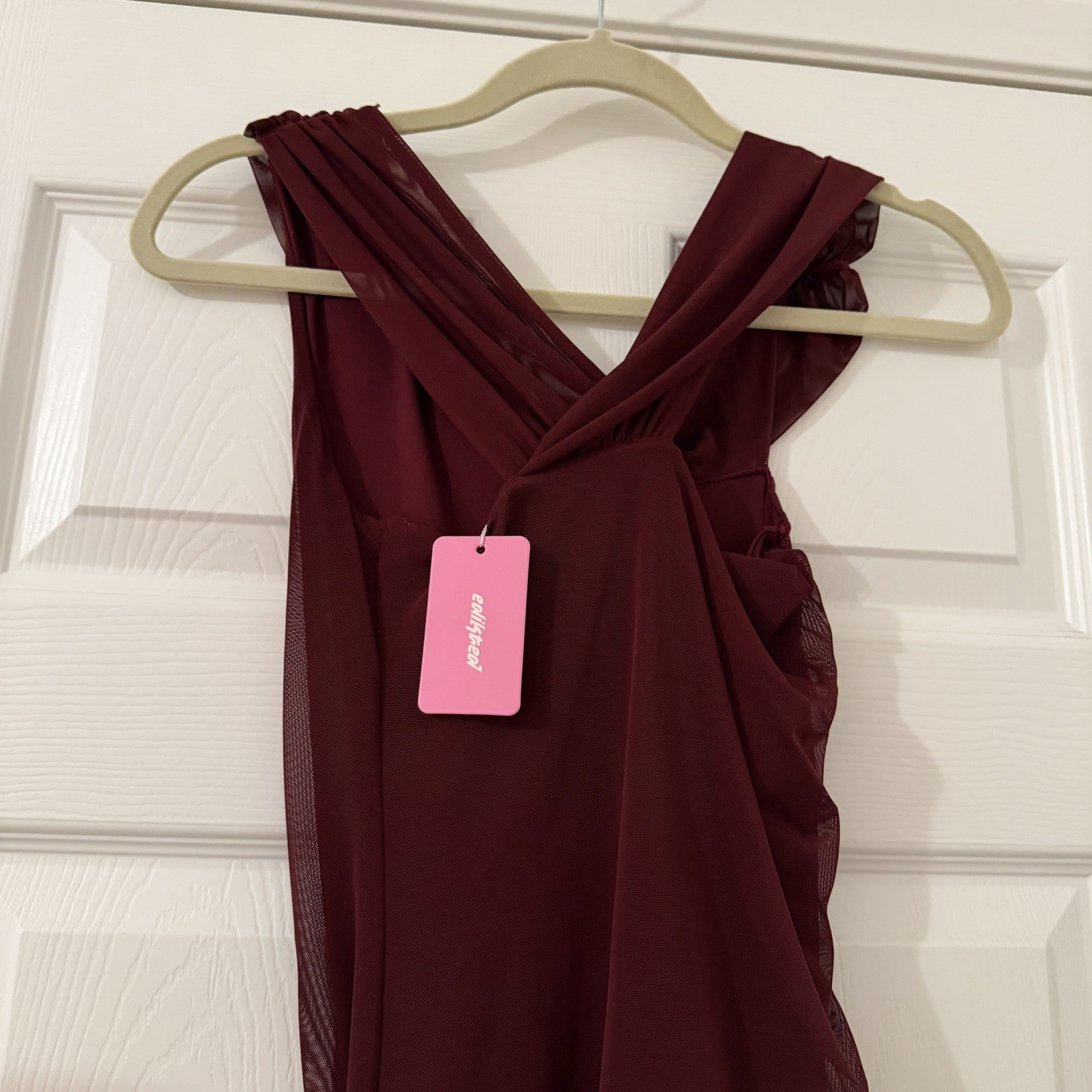 NWT Edikted Gesibelle Off Shoulder Mesh Mini Dress Burgundy XS
