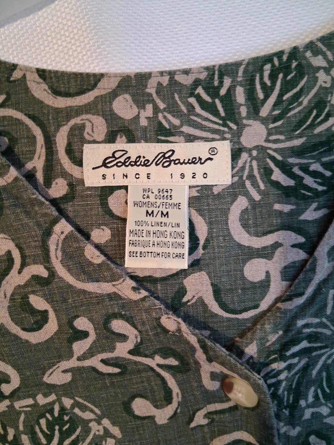 Vintage Eddie Bauer Women’s Moss Green Floral Linen Ankle Length Dress Size M