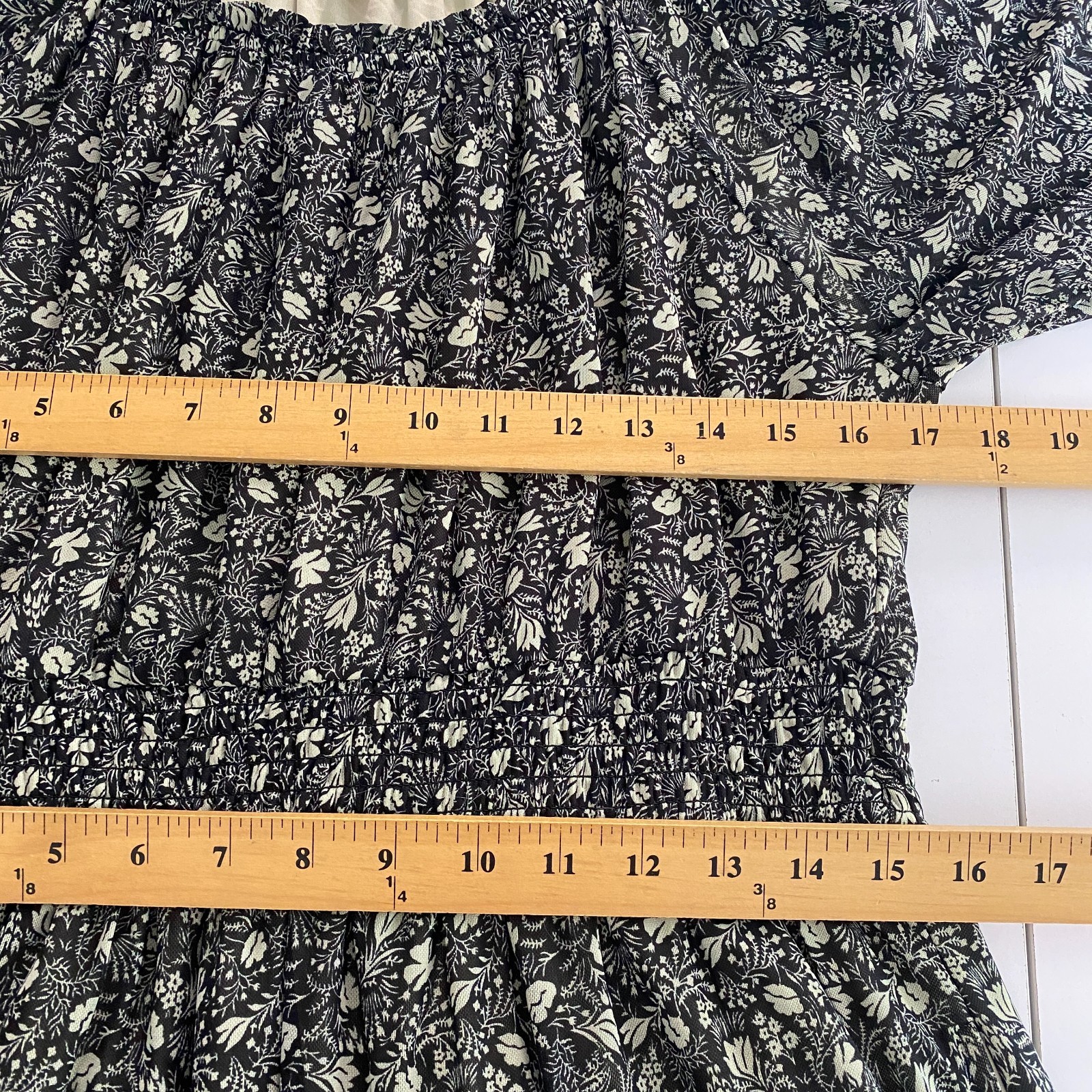 Knox Rose Womens Large Floral Maxi Dress Smocked Waist Long Sleeve Cottagecore