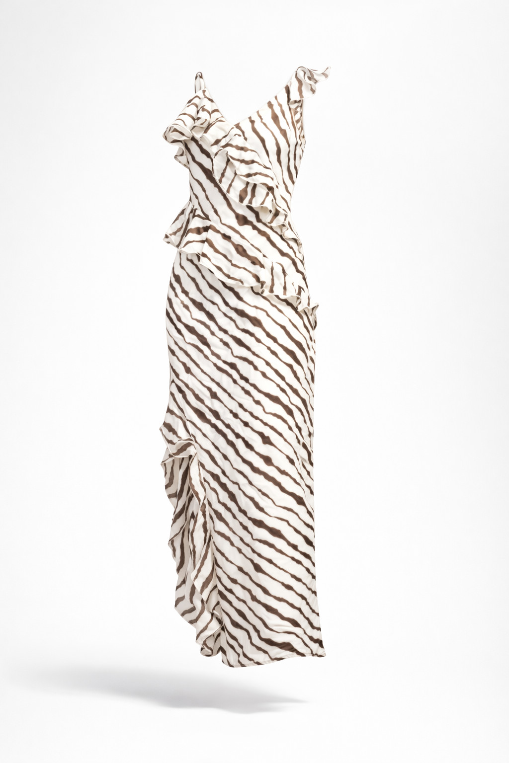 Future Collective Zebra Print One Shoulder Ruffle Maxi Dress 2XS, S, M, L, XL 1X