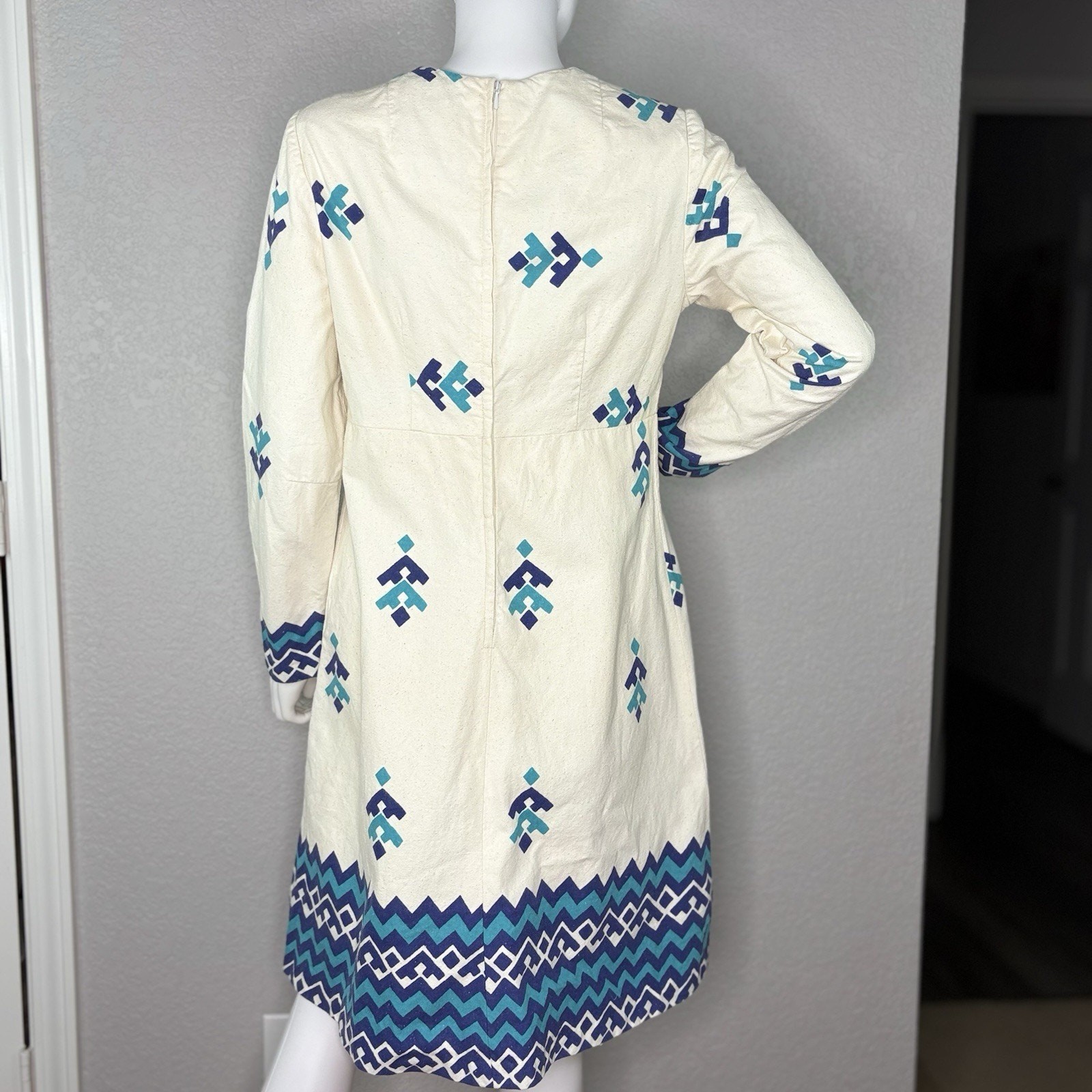 Vintage Womens Nordic Finland A Line Dress Kaisu Heikkila Geometric Print Sz L
