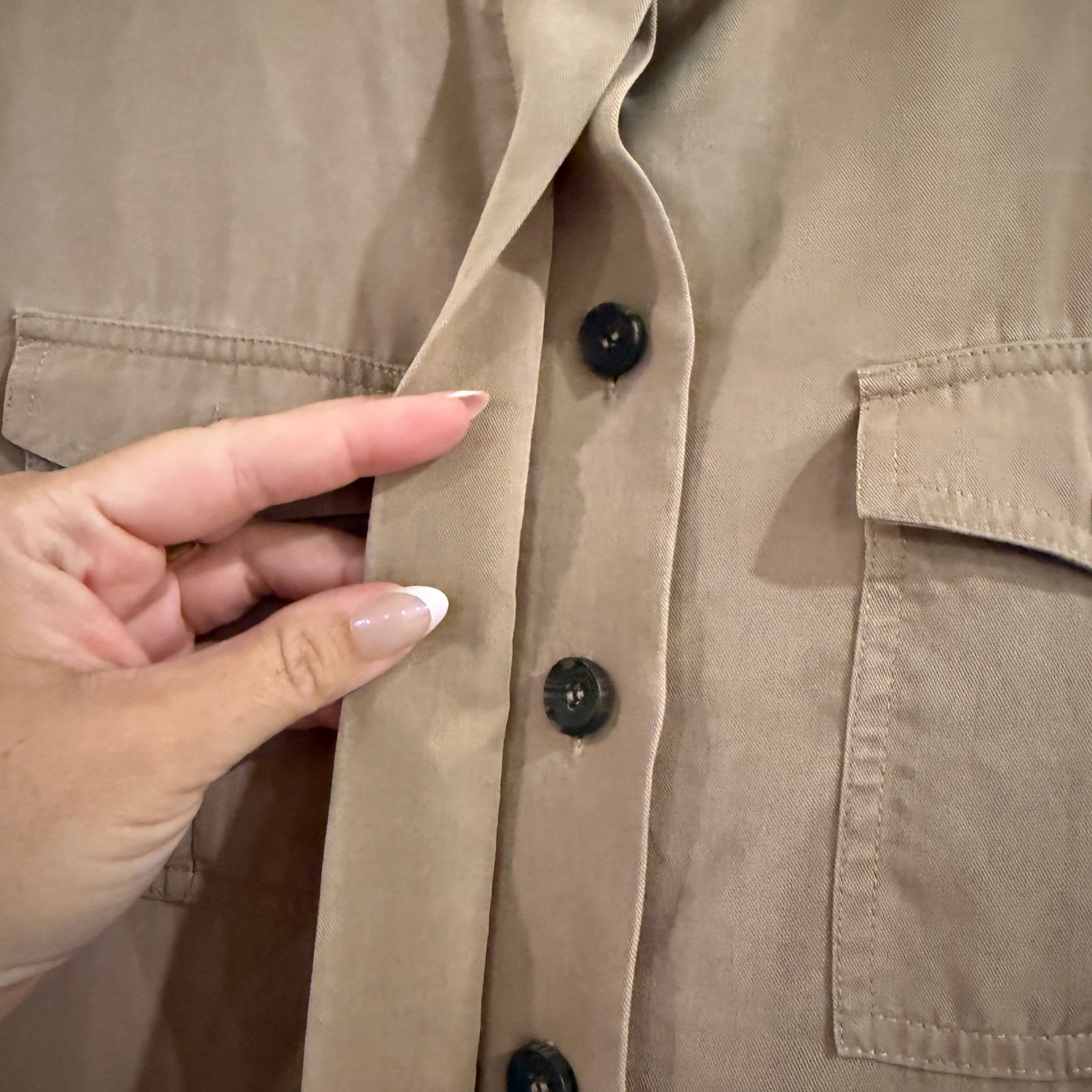 Soft Surroundings Tunic Shirt Dress Womens Petite MedTan Lyocell Safari Utility