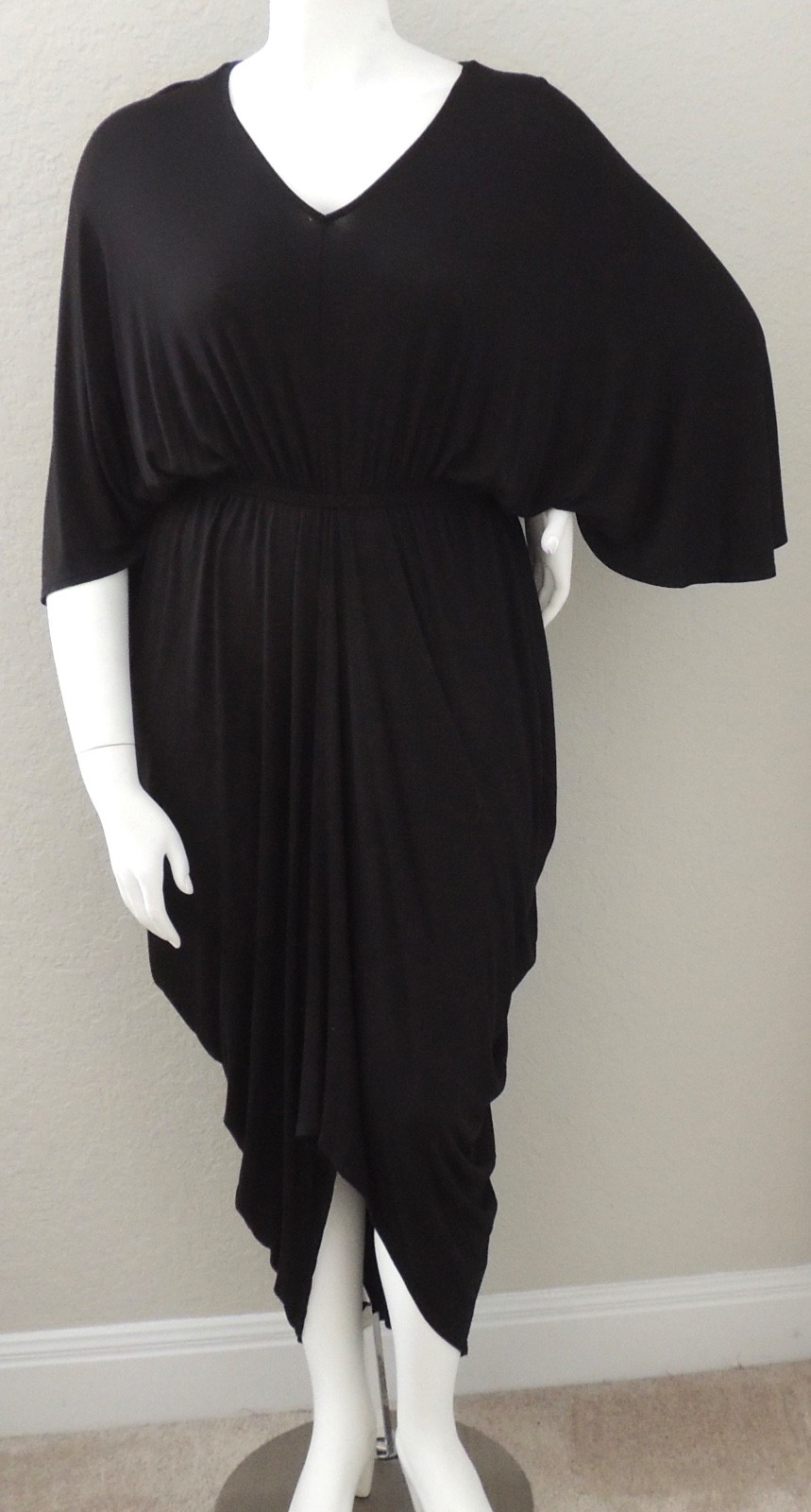 Love In V-Neck Stretch Empire Waist Draped Dress Black Plus 1XL 2XL 3XL – New!