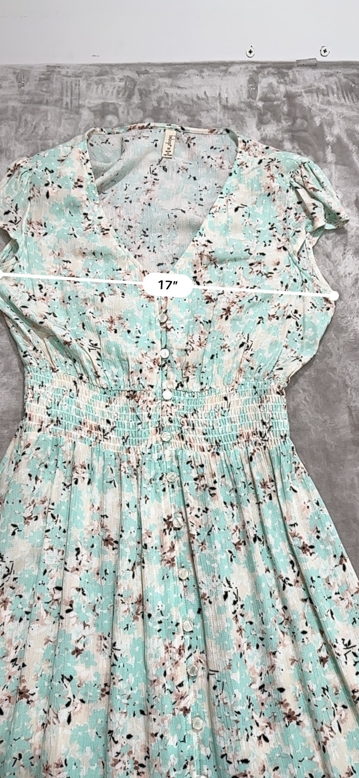 Bebop Floral Midi Maxi Dress Size Medium Mint Smocked Waist High Button Front