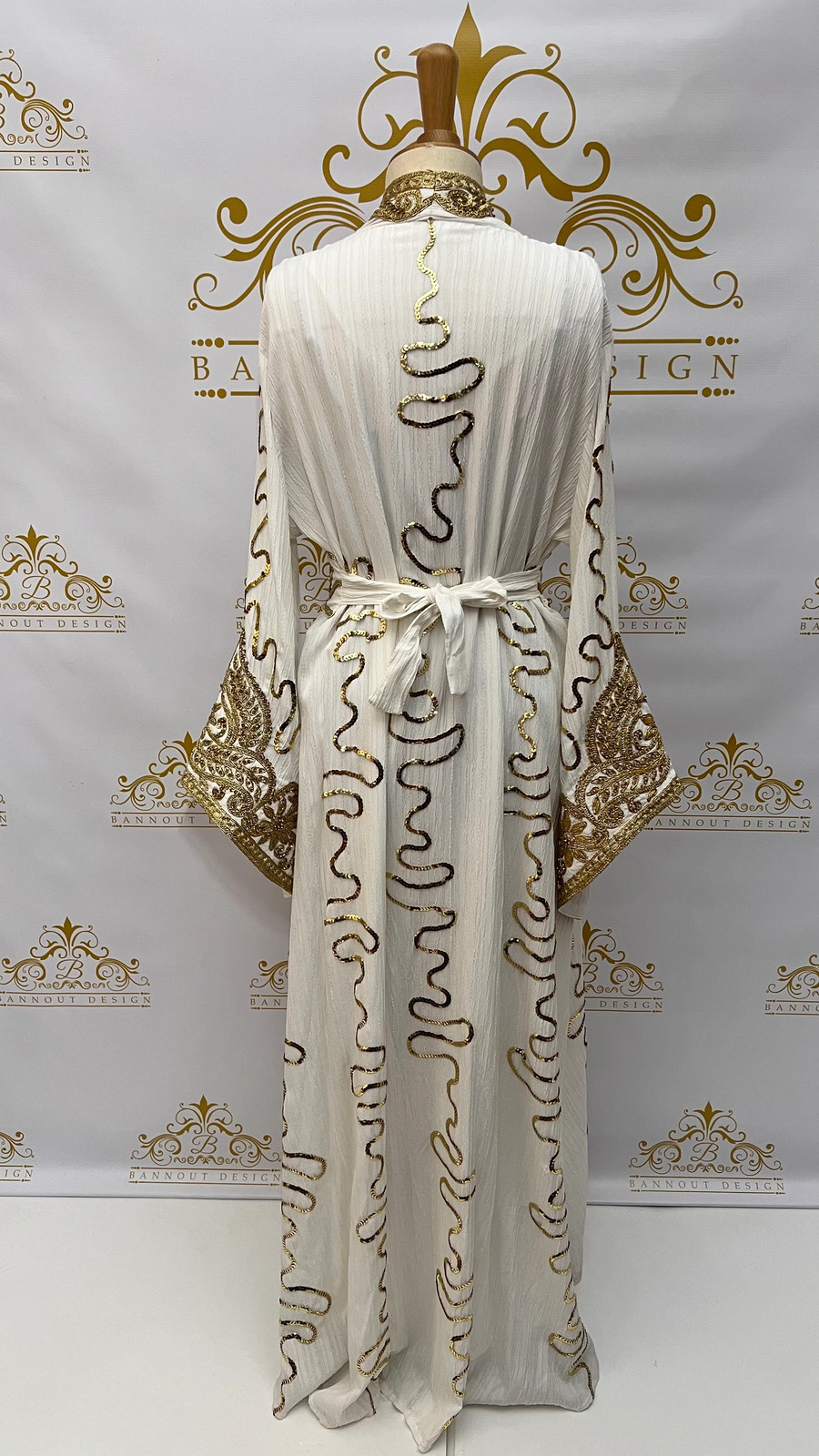 Kaftan Caftan Abaya Dress Golden Embroidery & Beads Paisley Design Long Sleeve