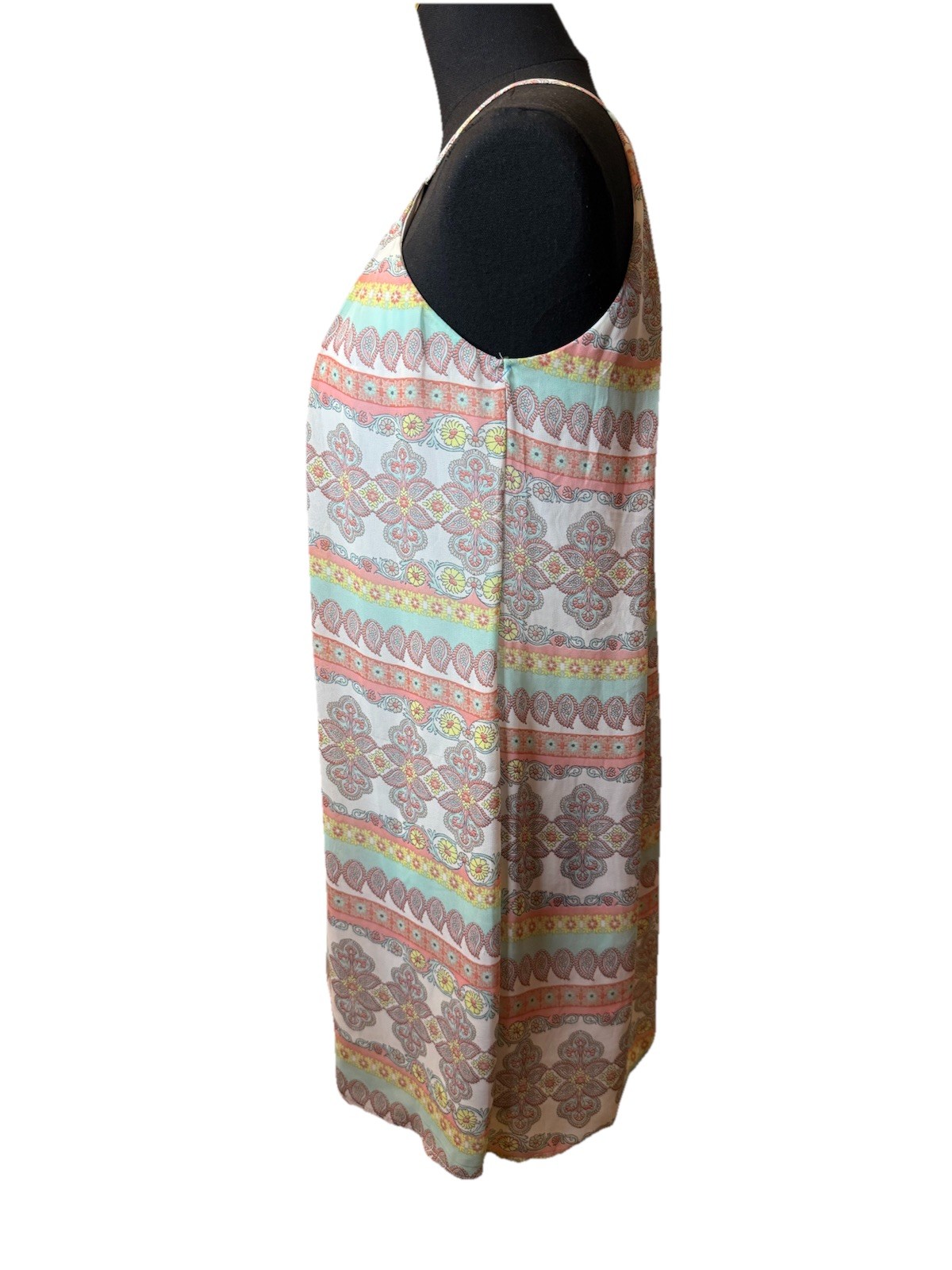 As U Wish Women’s Multicolored Halter Dress, Front/Back Keyhole, Lined, Small