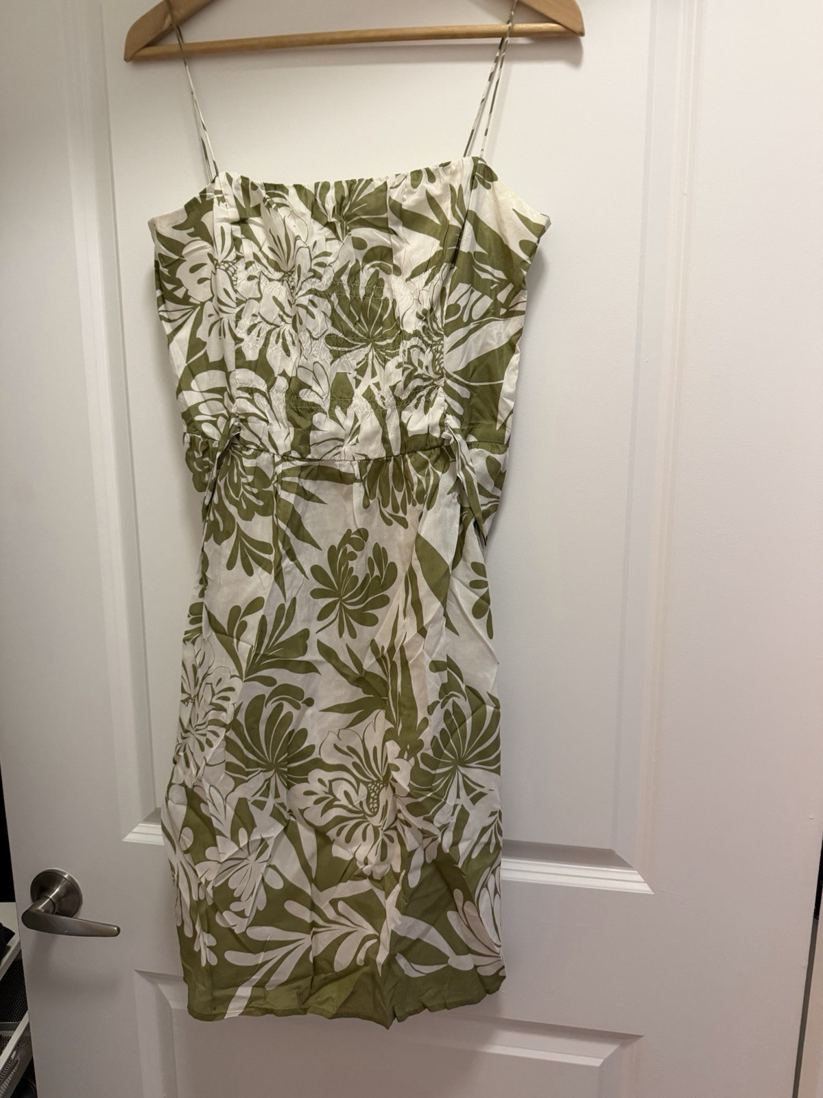 Ann Taylor Green & White Tropical Floral Square Neck Tie Waist Sundress 6