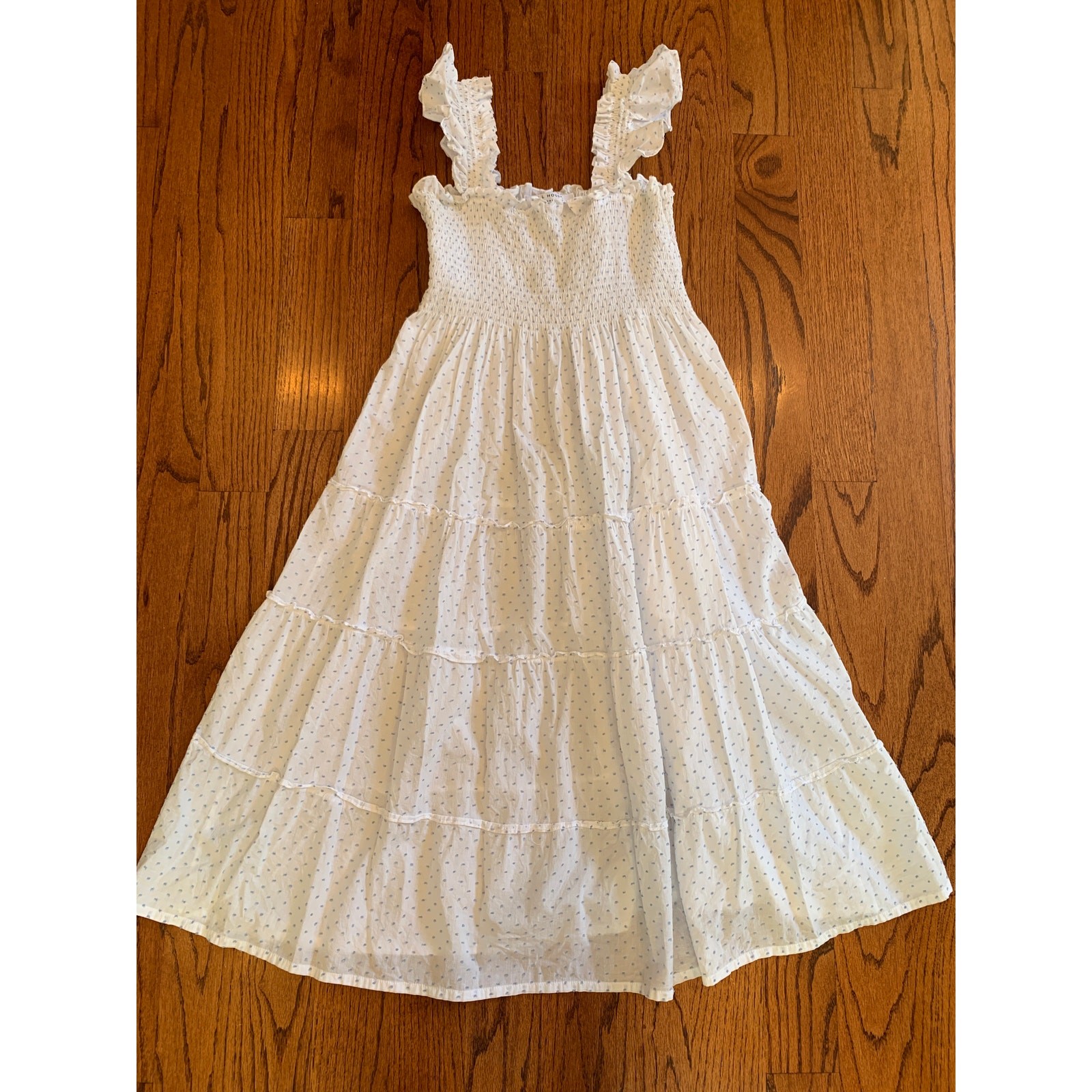 Hill House The Ellie Nap Dress Micro Polka Dot MSRP $178 | White Blue | Small