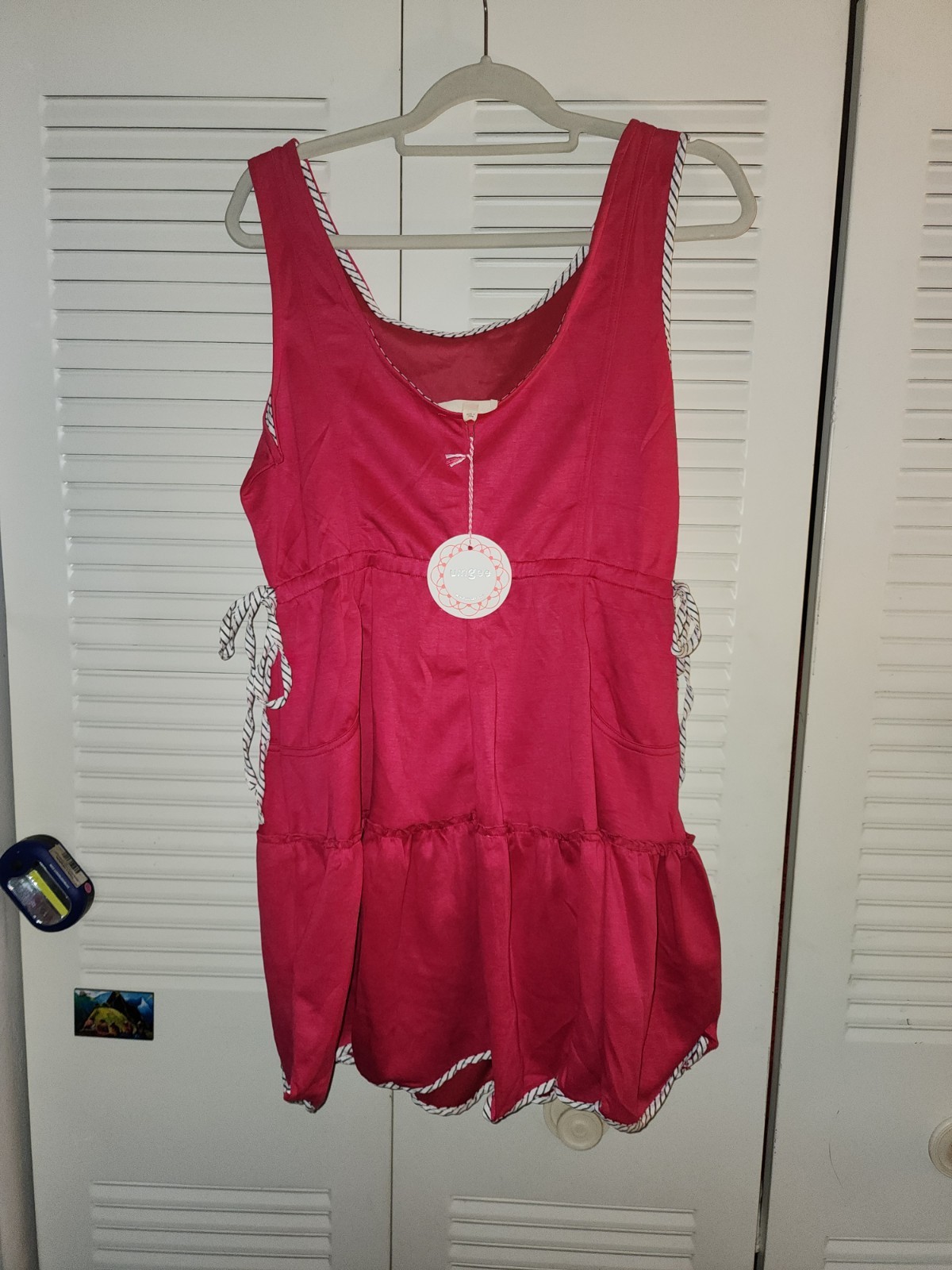 NWT, Umgee Pink Solid Woven Sundress Sleeveless Scoop Neck, Just Anove Knee (M)