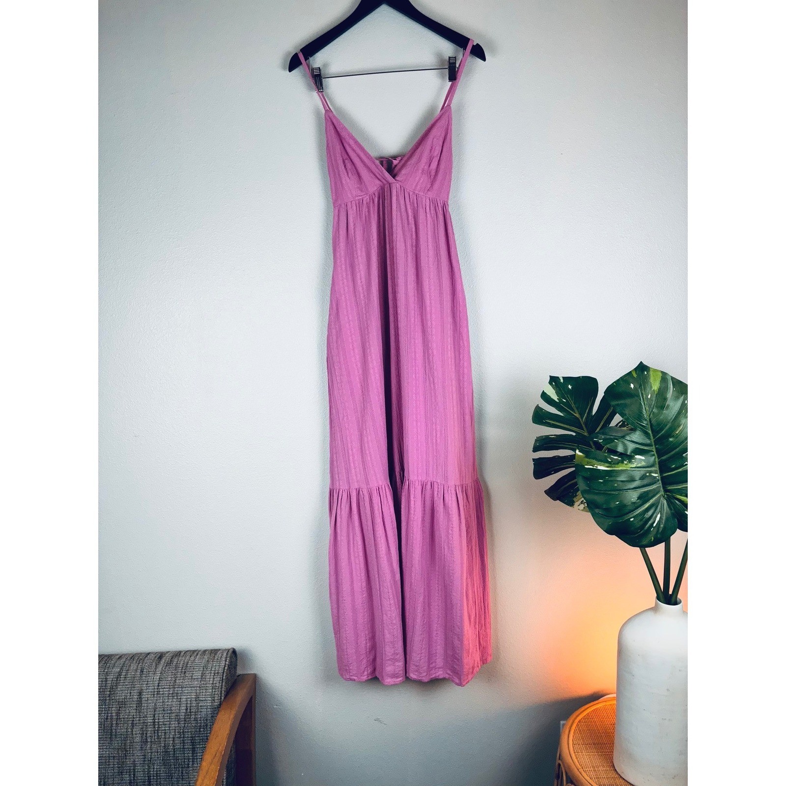 Marine Layer Maxi Dress Kaia S Lilac Dobby Stripe Tie Tiered Boho Resort Cotton