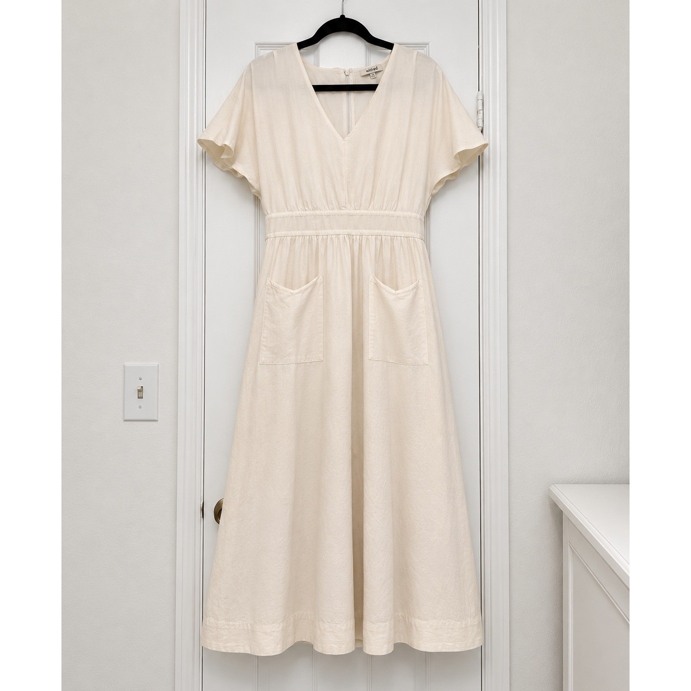 Madewell Linen Blend Dolman Sleeve Midi Dress Ivory Cream Size 4 Pockets