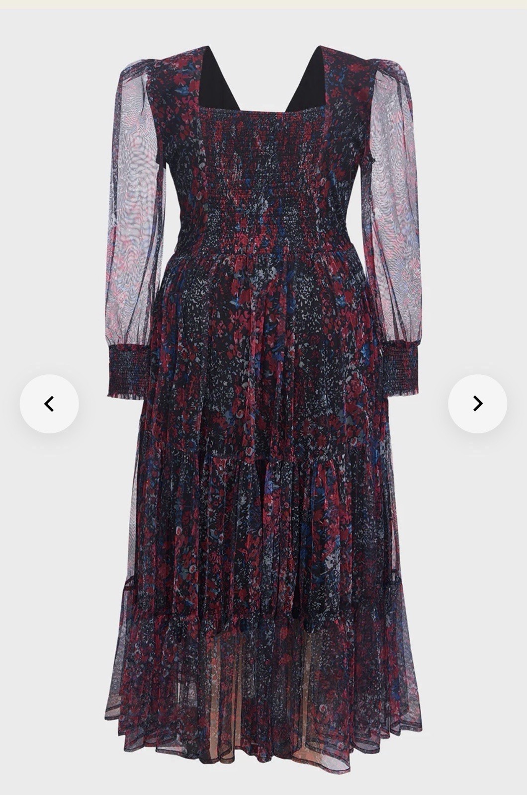 CURVEINS Women’s XL Black Floral Mesh Midi Dress V-Neck Long Sleeve Lined