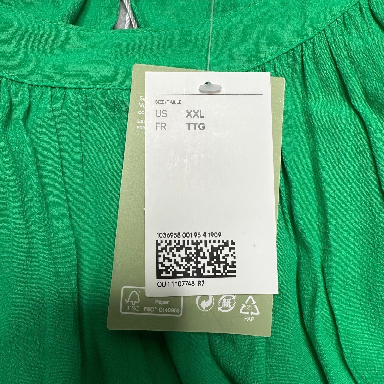 H&M Green Viscose Maxi Dress XXL Long Sleeve Gathered Neck Round Neck Plus Size