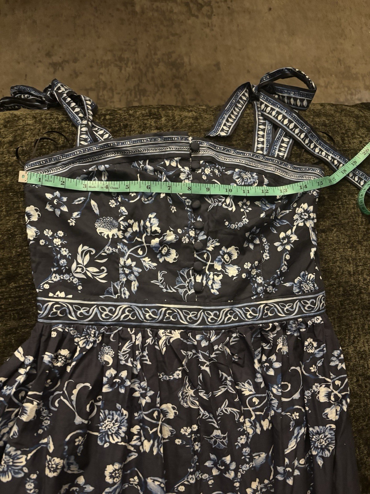 NWT H&M Cotton Dress with Tie-Top Shoulder Straps (Navy blue/Floral) Various.